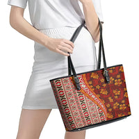 Hawaii Native Tapa Elements and Hibiscus Flowers Leather Tote Bag LT03 - Polynesian Pride