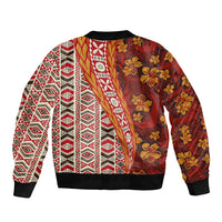 Hawaii Native Tapa Elements and Hibiscus Flowers Sleeve Zip Bomber Jacket LT03 - Polynesian Pride