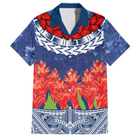 Samoan Tapa Hawaiian Shirt Ula Fala and Teuila Flower LT03 Blue - Polynesian Pride