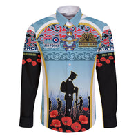 Royal New Zealand Air Force ANZAC Day Family Matching Short Sleeve Bodycon Dress and Hawaiian Shirt Te Tauaarangi o Aotearoa LT03 Dad's Shirt - Long Sleeve Blue - Polynesian Pride