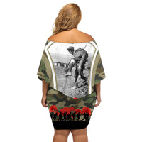 New Zealand and Australia ANZAC Day Off Shoulder Short Dress Koala and Kiwi Bird Soldier Gallipoli Camouflage Style LT03 - Polynesian Pride