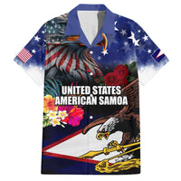 Personalised United States and American Samoa Hawaiian Shirt Bald Eagle Rose and Hibiscus Flower LT03 Blue - Polynesian Pride