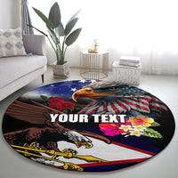Personalised United States and American Samoa Round Carpet Bald Eagle Rose and Hibiscus Flower LT03 - Polynesian Pride