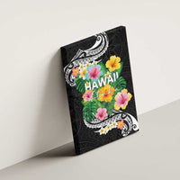 Hawaii Aloha Tropical Leaves and Flower Canvas Wall Art with Polynesian Art Tattoo Black Color - Polynesian Pride