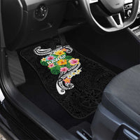 Hawaii Aloha Tropical Leaves and Flower Car Mats with Polynesian Art Tattoo Black Color - Polynesian Pride