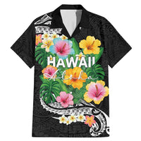 Hawaii Aloha Tropical Leaves and Flower Family Matching Mermaid Dress and Hawaiian Shirt with Polynesian Art Tattoo Black Color - Polynesian Pride