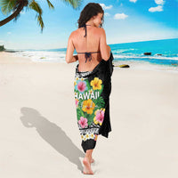 Hawaii Aloha Tropical Leaves and Flower Sarong with Polynesian Art Tattoo Black Color LT03 - Polynesian Pride
