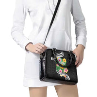 Hawaii Aloha Tropical Leaves and Flower Shoulder Handbag with Polynesian Art Tattoo Black Color - Polynesian Pride