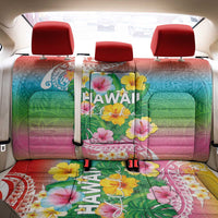 Hawaii Aloha Tropical Leaves and Flower Back Car Seat Cover with Polynesian Art Tattoo Rainbow Color - Polynesian Pride