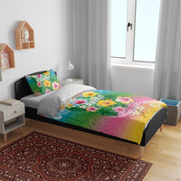 Hawaii Aloha Tropical Leaves and Flower Bedding Set with Polynesian Art Tattoo Rainbow Color - Polynesian Pride