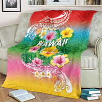 Hawaii Aloha Tropical Leaves and Flower Blanket with Polynesian Art Tattoo Rainbow Color - Polynesian Pride