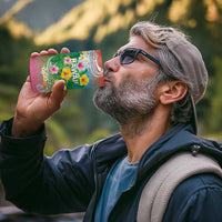 Hawaii Aloha Tropical Leaves and Flower 4 in 1 Can Cooler Tumbler with Polynesian Art Tattoo Rainbow Color - Polynesian Pride