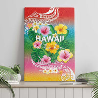 Hawaii Aloha Tropical Leaves and Flower Canvas Wall Art with Polynesian Art Tattoo Rainbow Color - Polynesian Pride