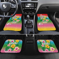 Hawaii Aloha Tropical Leaves and Flower Car Mats with Polynesian Art Tattoo Rainbow Color - Polynesian Pride