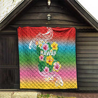 Hawaii Aloha Tropical Leaves and Flower Quilt with Polynesian Art Tattoo Rainbow Color - Polynesian Pride
