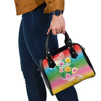 Hawaii Aloha Tropical Leaves and Flower Shoulder Handbag with Polynesian Art Tattoo Rainbow Color - Polynesian Pride