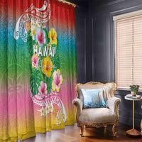 Hawaii Aloha Tropical Leaves and Flower Window Curtain with Polynesian Art Tattoo Rainbow Color - Polynesian Pride