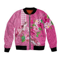 Hawaii Aloha Turtle Hibiscus and Leaves Bomber Jacket with Polynesian and Kakau Tattoos Rose Color - Polynesian Pride