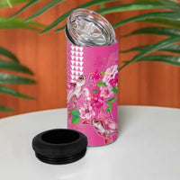 Hawaii Aloha Turtle Hibiscus and Leaves 4 in 1 Can Cooler Tumbler with Polynesian and Kakau Tattoos Rose Color - Polynesian Pride