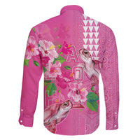 Hawaii Aloha Turtle Hibiscus and Leaves Family Matching Off The Shoulder Long Sleeve Dress and Hawaiian Shirt with Polynesian and Kakau Tattoos Rose Color - Polynesian Pride