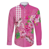 Hawaii Aloha Turtle Hibiscus and Leaves Family Matching Puletasi and Hawaiian Shirt with Polynesian and Kakau Tattoos Rose Color - Polynesian Pride