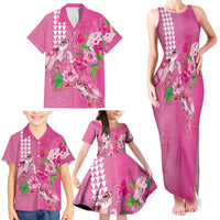 Hawaii Aloha Turtle Hibiscus and Leaves Family Matching Tank Maxi Dress and Hawaiian Shirt with Polynesian and Kakau Tattoos Rose Color - Polynesian Pride