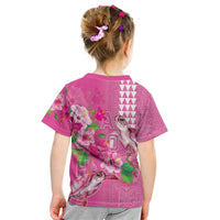 Hawaii Aloha Turtle Hibiscus and Leaves Kid T Shirt with Polynesian and Kakau Tattoos Rose Color - Polynesian Pride