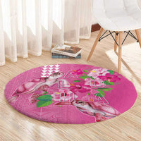 Hawaii Aloha Turtle Hibiscus and Leaves Round Carpet with Polynesian and Kakau Tattoos Rose Color - Polynesian Pride