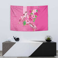 Hawaii Aloha Turtle Hibiscus and Leaves Tapestry with Polynesian and Kakau Tattoos Rose Color - Polynesian Pride