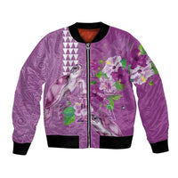 Hawaii Aloha Turtle Hibiscus and Leaves Bomber Jacket with Polynesian and Kakau Tattoos Lilac Color - Polynesian Pride