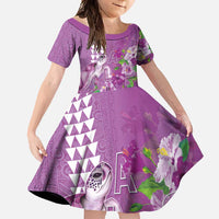 Hawaii Aloha Turtle Hibiscus and Leaves Family Matching Short Sleeve Bodycon Dress and Hawaiian Shirt with Polynesian and Kakau Tattoos Lilac Color - Polynesian Pride