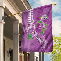 Hawaii Aloha Turtle Hibiscus and Leaves Garden Flag with Polynesian and Kakau Tattoos Lilac Color - Polynesian Pride