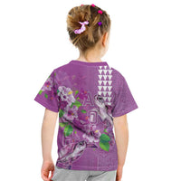 Hawaii Aloha Turtle Hibiscus and Leaves Kid T Shirt with Polynesian and Kakau Tattoos Lilac Color - Polynesian Pride