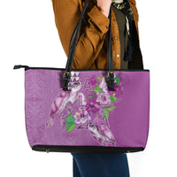 Hawaii Aloha Turtle Hibiscus and Leaves Leather Tote Bag with Polynesian and Kakau Tattoos Lilac Color - Polynesian Pride