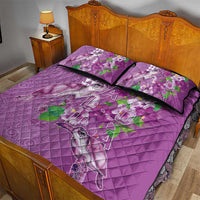 Hawaii Aloha Turtle Hibiscus and Leaves Quilt Bed Set with Polynesian and Kakau Tattoos Lilac Color - Polynesian Pride