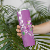 Hawaii Aloha Turtle Hibiscus and Leaves Skinny Tumbler with Polynesian and Kakau Tattoos Lilac Color - Polynesian Pride