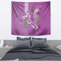 Hawaii Aloha Turtle Hibiscus and Leaves Tapestry with Polynesian and Kakau Tattoos Lilac Color - Polynesian Pride