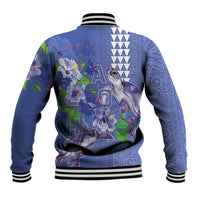 Hawaii Aloha Turtle Hibiscus and Leaves Baseball Jacket with Polynesian and Kakau Tattoos Denim Color LT03 - Polynesian Pride