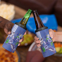 Hawaii Aloha Turtle Hibiscus and Leaves 4 in 1 Can Cooler Tumbler with Polynesian and Kakau Tattoos Denim Color - Polynesian Pride