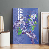 Hawaii Aloha Turtle Hibiscus and Leaves Canvas Wall Art with Polynesian and Kakau Tattoos Denim Color - Polynesian Pride