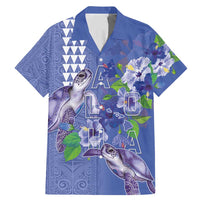 Hawaii Aloha Turtle Hibiscus and Leaves Family Matching Mermaid Dress and Hawaiian Shirt with Polynesian and Kakau Tattoos Denim Color - Polynesian Pride