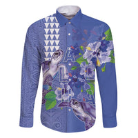 Hawaii Aloha Turtle Hibiscus and Leaves Family Matching Puletasi and Hawaiian Shirt with Polynesian and Kakau Tattoos Denim Color - Polynesian Pride