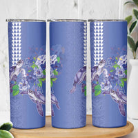 Hawaii Aloha Turtle Hibiscus and Leaves Skinny Tumbler with Polynesian and Kakau Tattoos Denim Color - Polynesian Pride