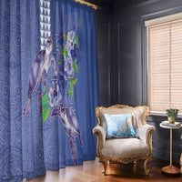 Hawaii Aloha Turtle Hibiscus and Leaves Window Curtain with Polynesian and Kakau Tattoos Denim Color - Polynesian Pride