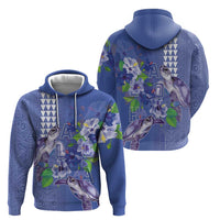 Hawaii Aloha Turtle Hibiscus and Leaves Zip Hoodie with Polynesian and Kakau Tattoos Denim Color - Polynesian Pride