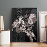 Hawaii Aloha Turtle Hibiscus and Leaves Canvas Wall Art with Polynesian and Kakau Tattoos Black Color - Polynesian Pride