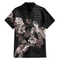Hawaii Aloha Turtle Hibiscus and Leaves Family Matching Off Shoulder Short Dress and Hawaiian Shirt with Polynesian and Kakau Tattoos Black Color - Polynesian Pride