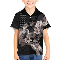 Hawaii Aloha Turtle Hibiscus and Leaves Hawaiian Shirt with Polynesian and Kakau Tattoos Black Color - Polynesian Pride