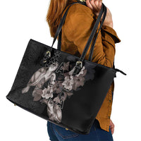 Hawaii Aloha Turtle Hibiscus and Leaves Leather Tote Bag with Polynesian and Kakau Tattoos Black Color - Polynesian Pride