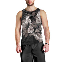 Hawaii Aloha Turtle Hibiscus and Leaves Men Tank Top with Polynesian and Kakau Tattoos Black Color - Polynesian Pride